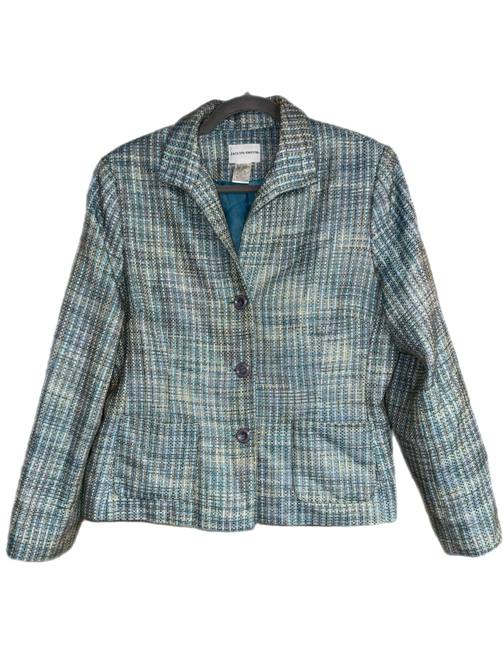 Jaclyn Smith - Women’s Plaid Blazer Jacket - Wool‑Blend - Teal Lining - Size 16